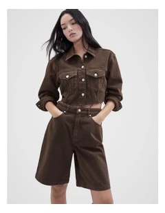 Cropped Denim Jacket in Mocha