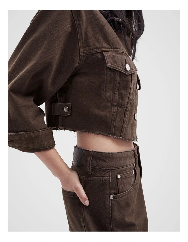 Cropped Denim Jacket in Mocha image 3