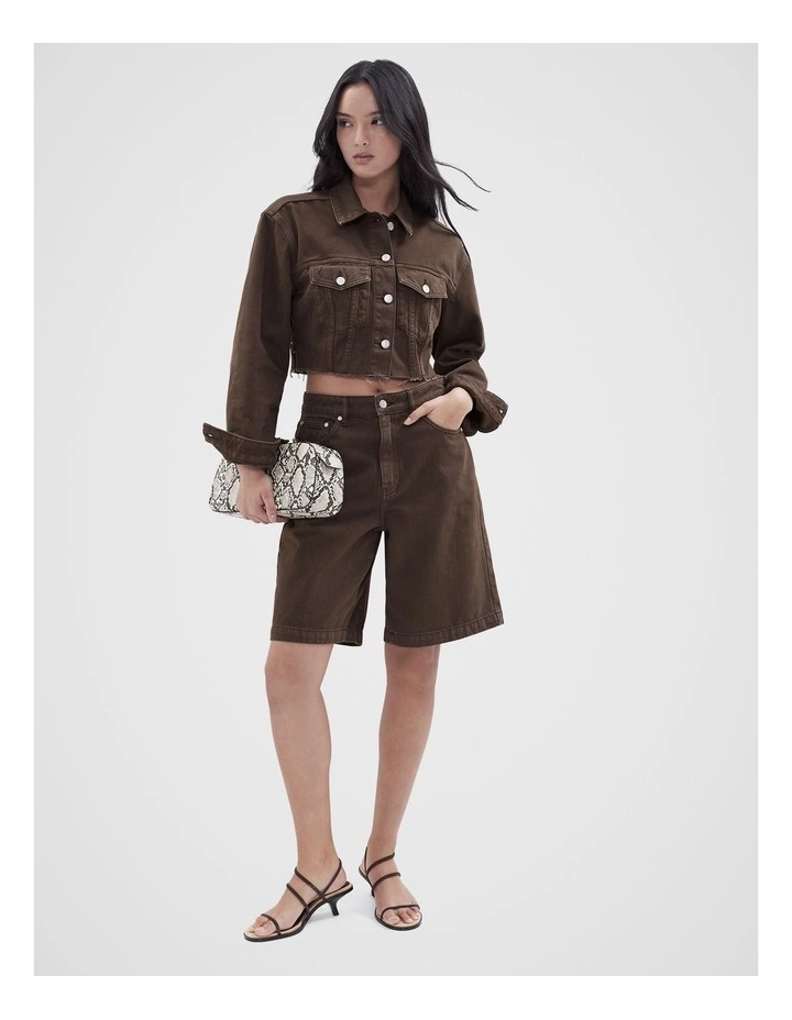 Cropped Denim Jacket in Mocha image 4