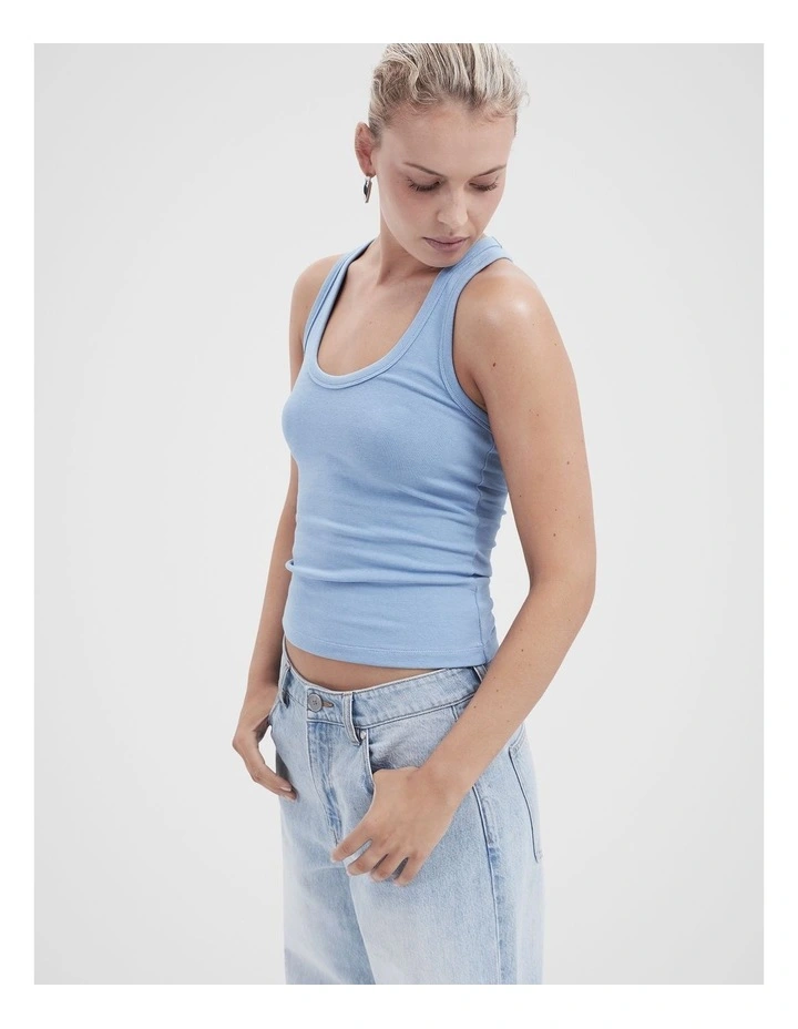 Aus Cotton Scoop Neck Tank in Blue image 3