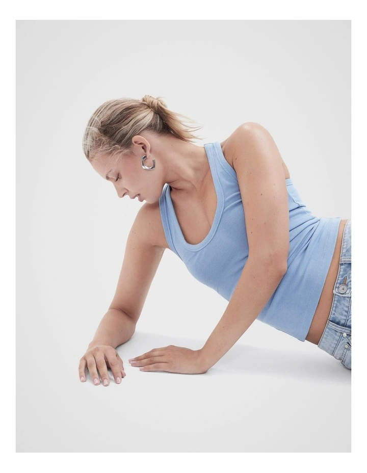 Aus Cotton Scoop Neck Tank in Blue image 4