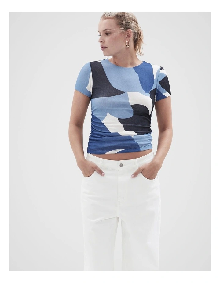 Ruched Mesh Fitted Tee in Royal Blue image 1