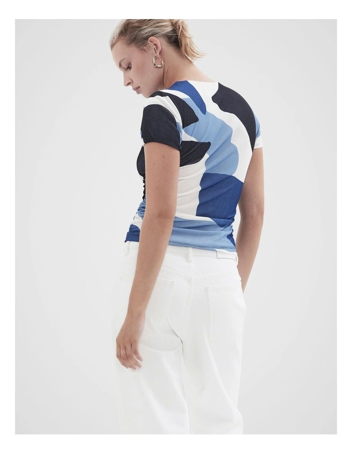Ruched Mesh Fitted Tee in Royal Blue image 2