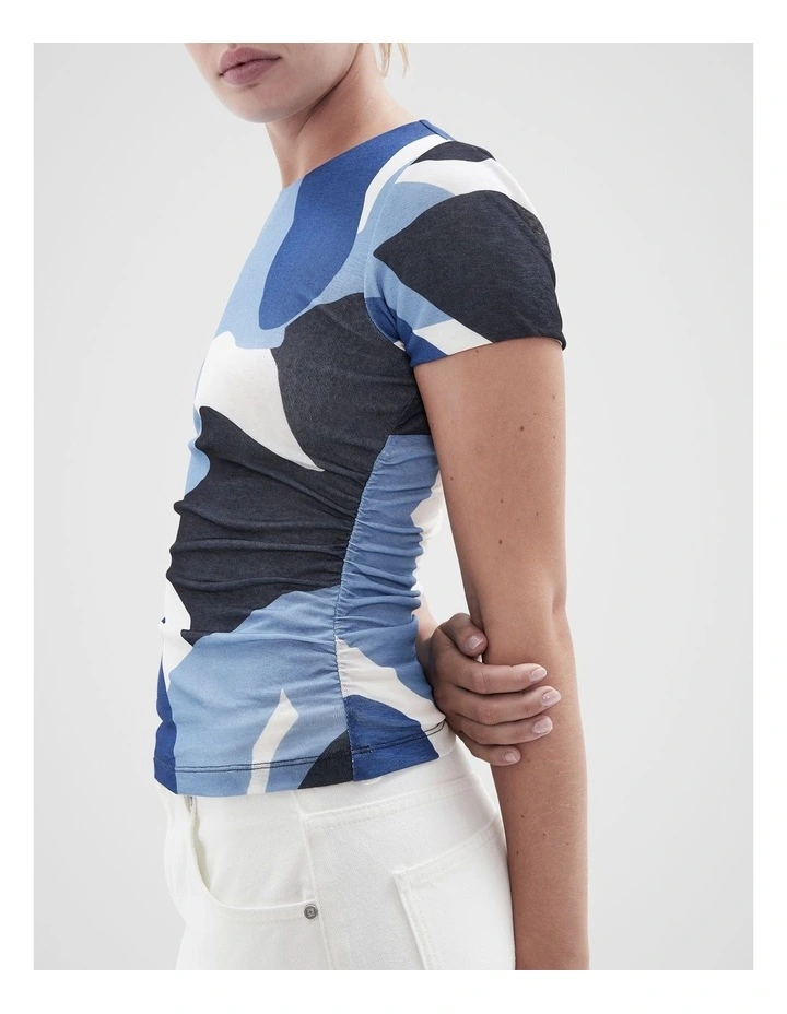 Ruched Mesh Fitted Tee in Royal Blue image 3