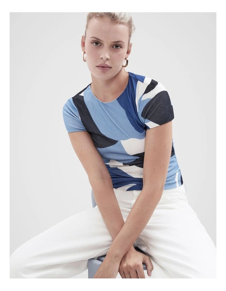 Ruched Mesh Fitted Tee in Royal Blue image 4