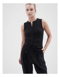Button Through Top in Black