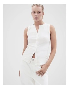 Button Through Top in White