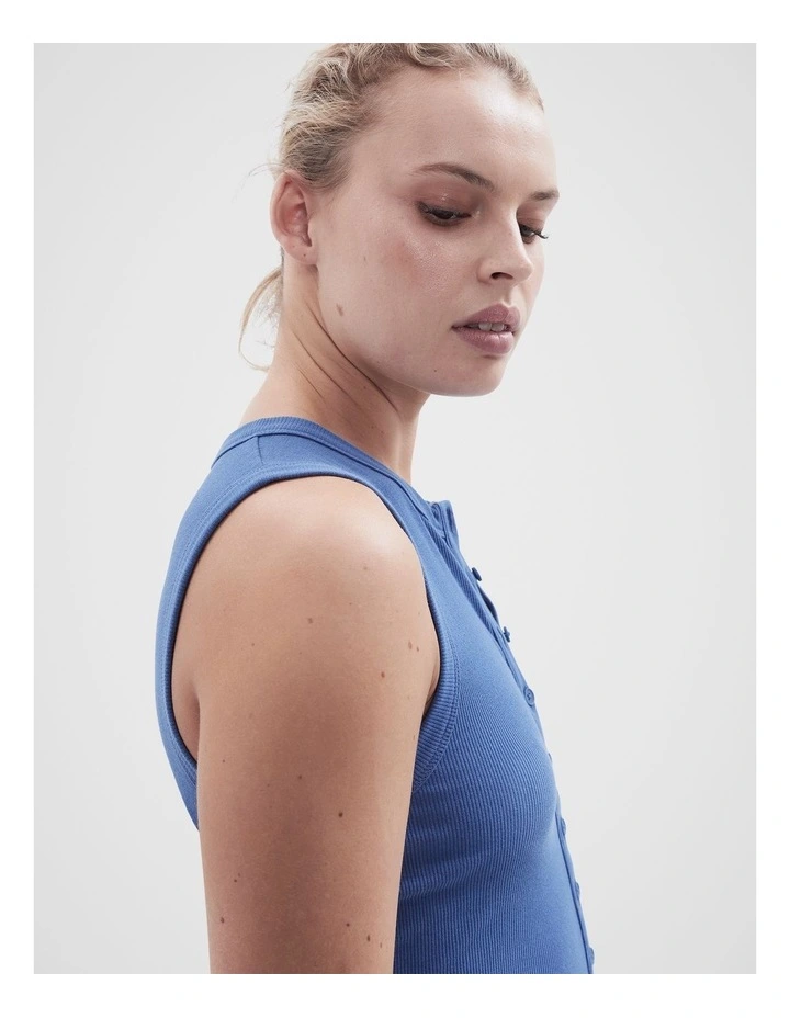 Button Through Top in Royal Blue image 3