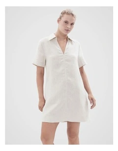 Collared Linen Dress in Stonemlng