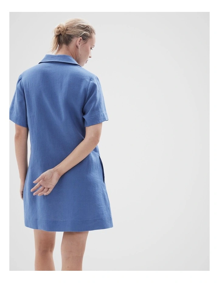 Collared Linen Dress in Blue image 2