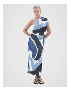 Ruched One Shoulder Dress in Blue