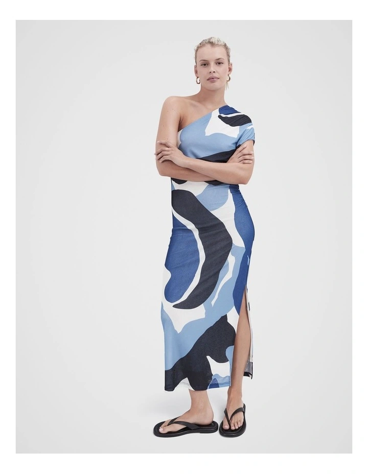 Ruched One Shoulder Dress in Blue image 4