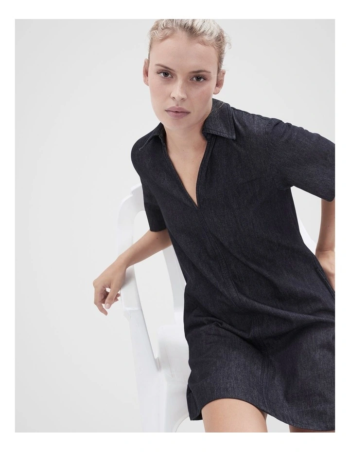 Collared Denim Dress in Darkrinse image 3