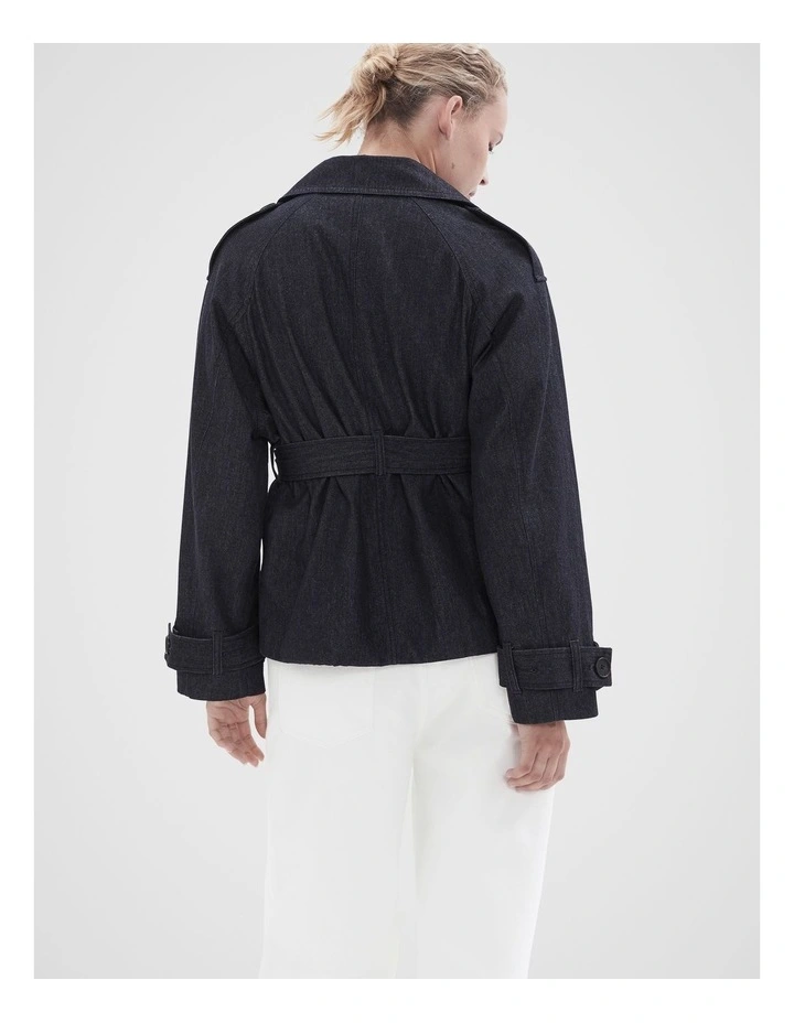 Denim Cropped Trench in Dark Denim image 2