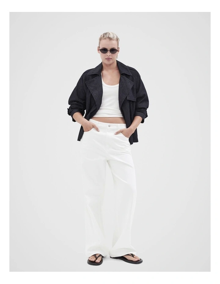 Denim Cropped Trench in Dark Denim image 3