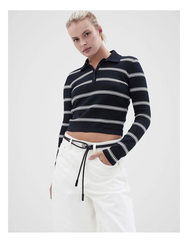 Aus Cotton Knitted Polo in Navyoyster image 1