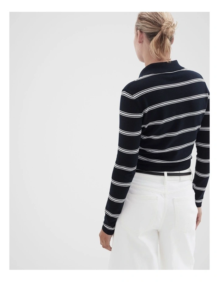 Aus Cotton Knitted Polo in Navyoyster image 2