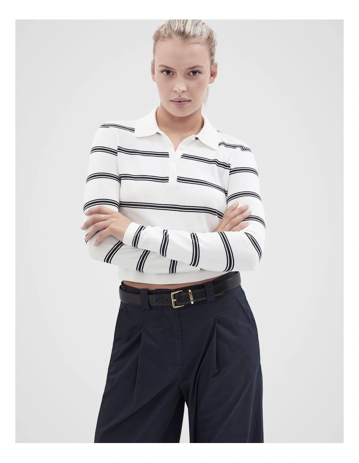 Aus Cotton Knitted Polo in Oysternavy image 1