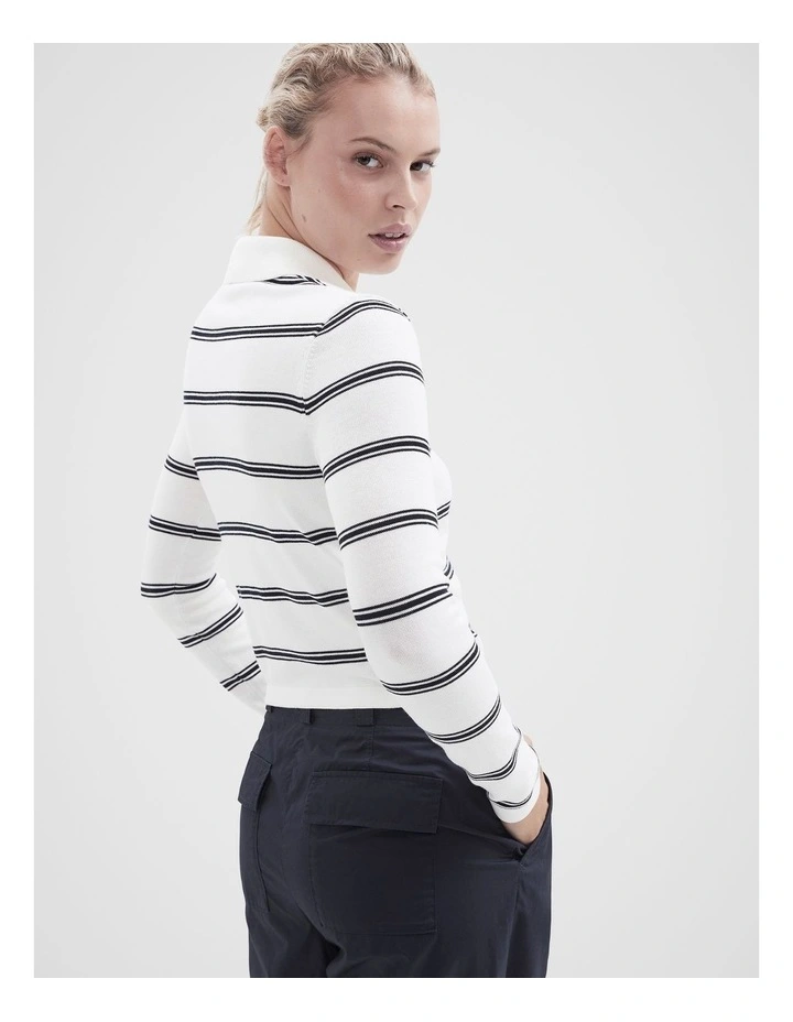 Aus Cotton Knitted Polo in Oysternavy image 2