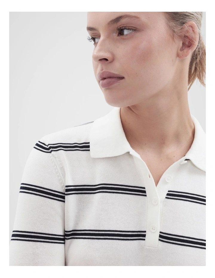 Aus Cotton Knitted Polo in Oysternavy image 3