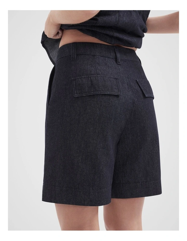 Rinse Denim Pleated Short in Darkrinse image 2