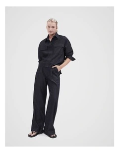 Rinse Denim Pleated Pant in Dark Denim
