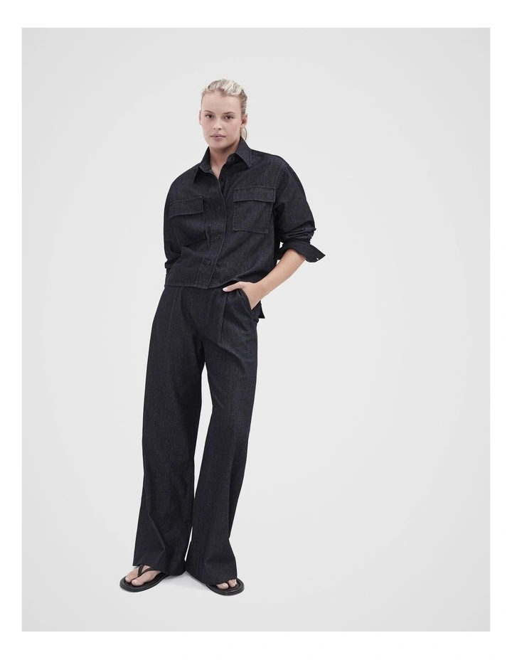 Rinse Denim Pleated Pant in Dark Denim image 1