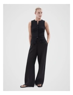 Essential Linen Wide Leg Pant in Black