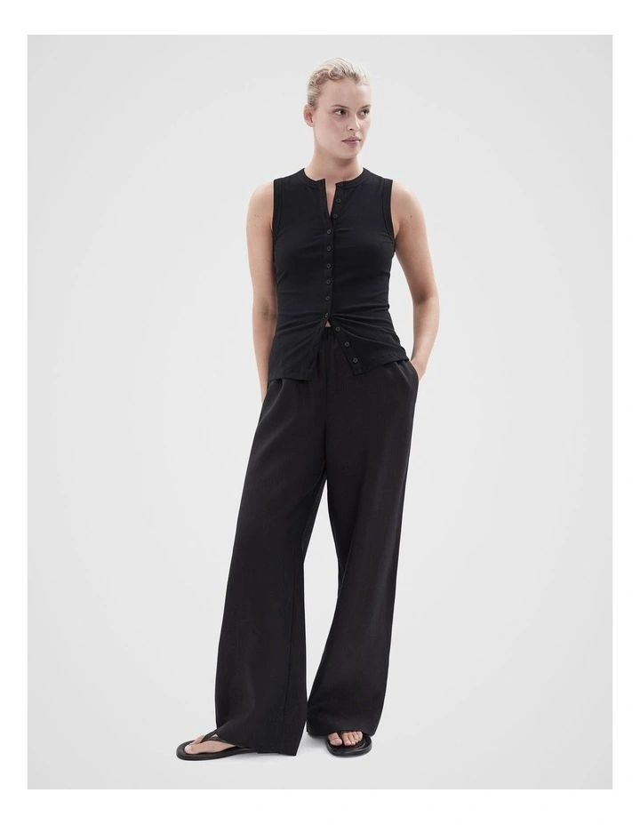 Essential Linen Wide Leg Pant in Black image 1