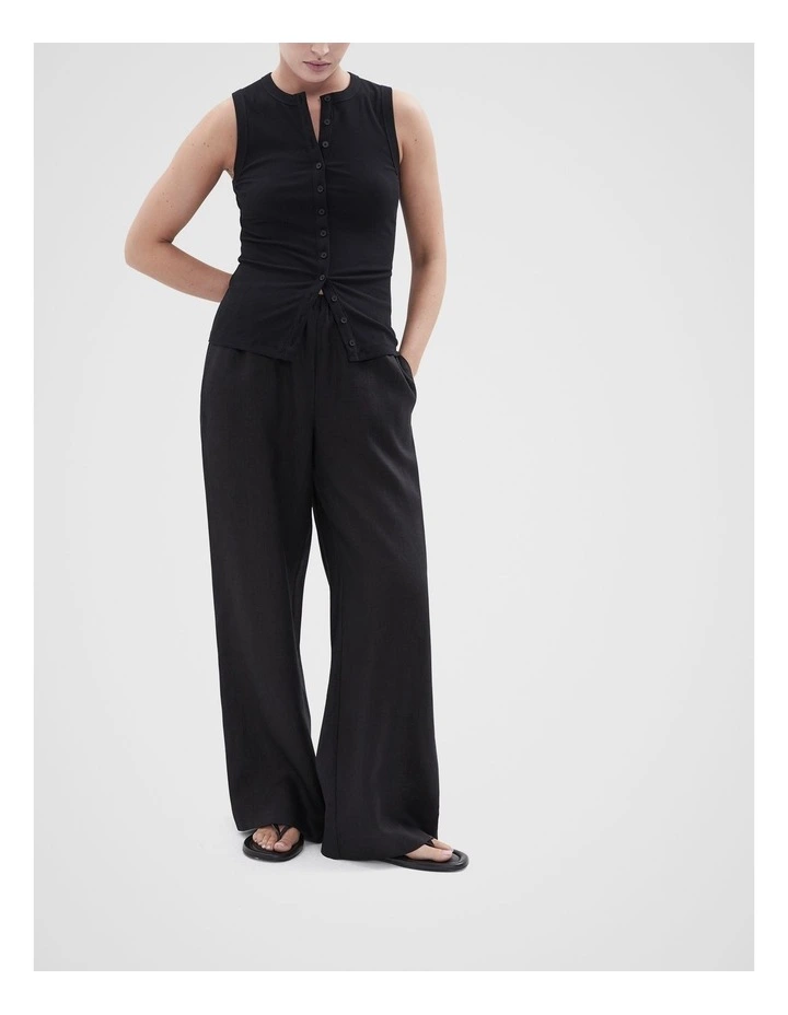 Essential Linen Wide Leg Pant in Black image 3