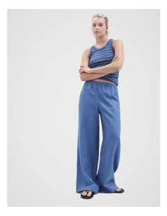 Essential Linen Wide Leg Pant in Blue