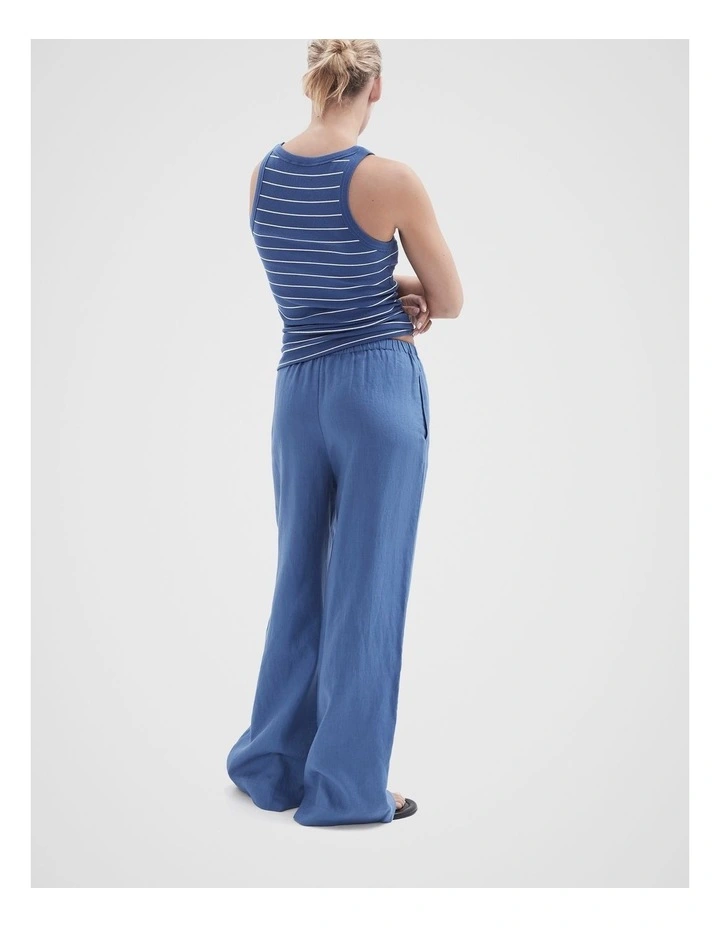 Essential Linen Wide Leg Pant in Blue image 2