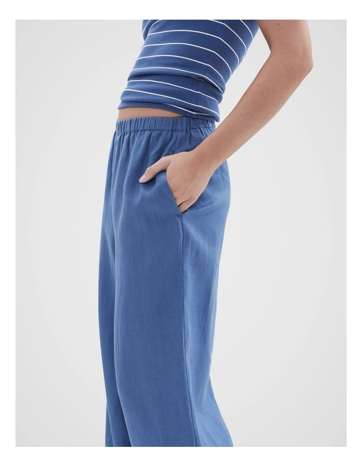 Essential Linen Wide Leg Pant in Blue image 3