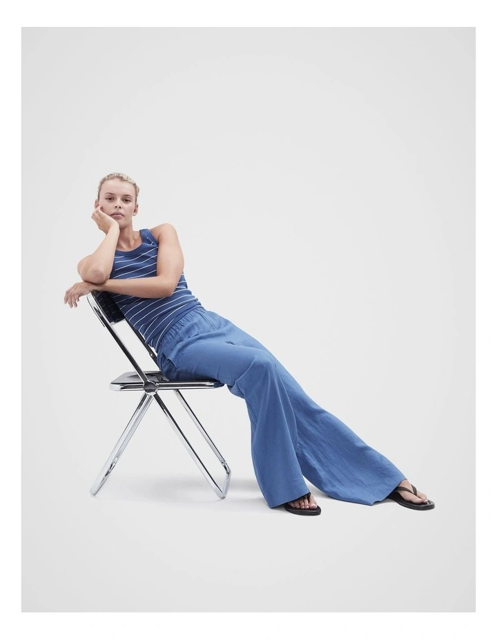 Essential Linen Wide Leg Pant in Blue image 4