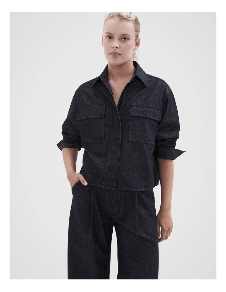 Rinse Denim Cropped Shirt in Darkrinse image 1