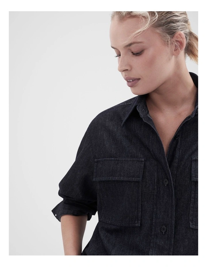 Rinse Denim Cropped Shirt in Darkrinse image 3