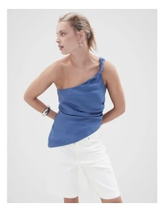 One Shoulder Twist Top in Blue