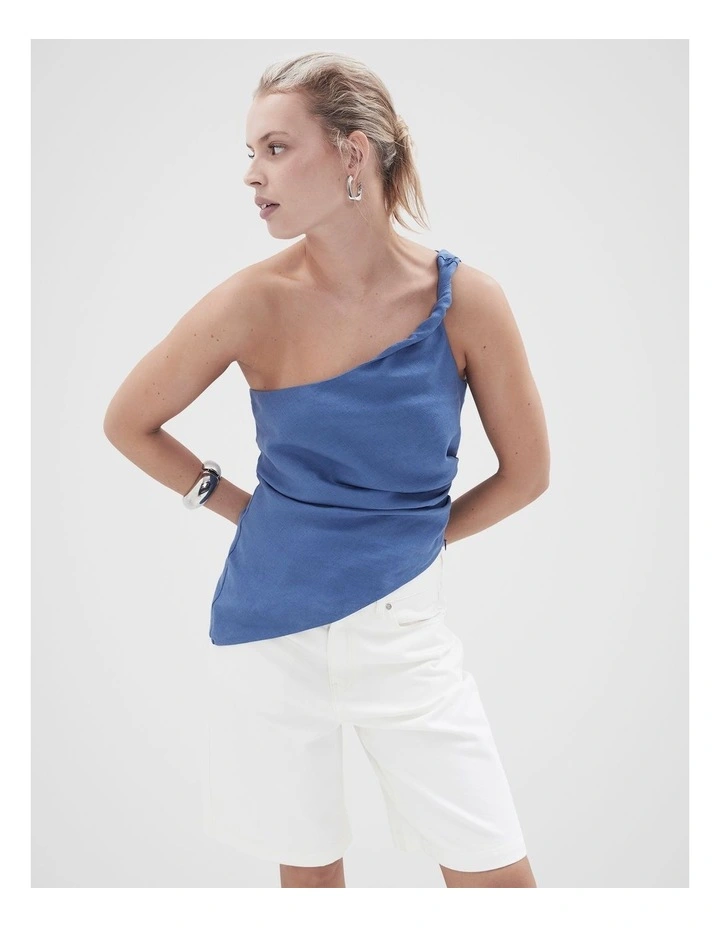 One Shoulder Twist Top in Blue image 1