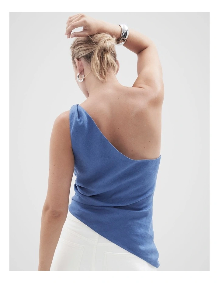 One Shoulder Twist Top in Blue image 2