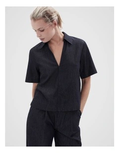Collared Denim Popover Shirt in Blue