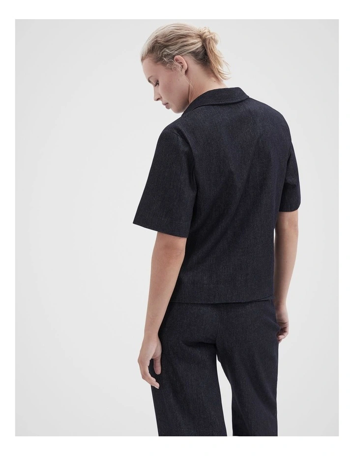 Collared Denim Popover Shirt in Blue image 2