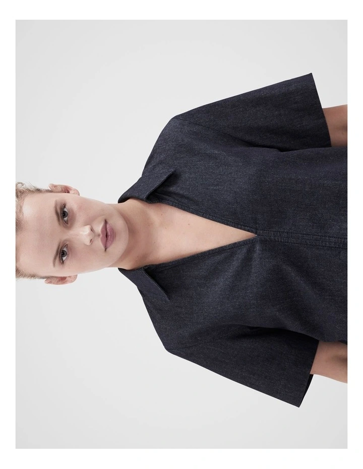 Collared Denim Popover Shirt in Blue image 3