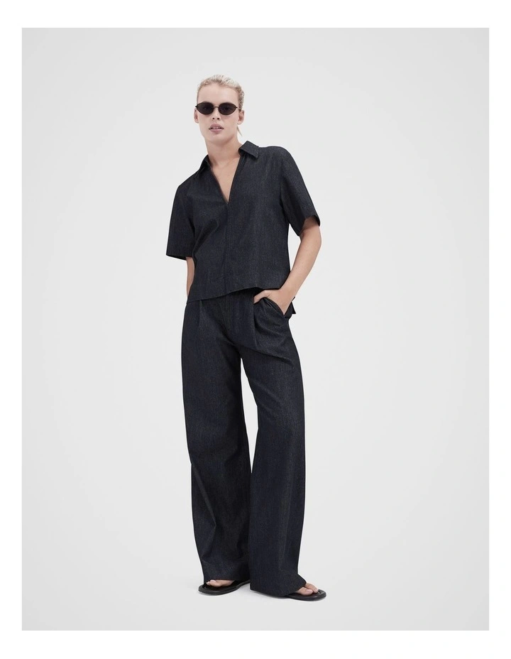 Collared Denim Popover Shirt in Blue image 4