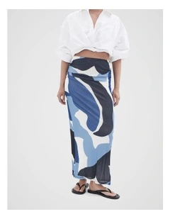 Ruched Mesh Skirt in Blue