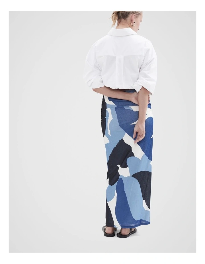 Ruched Mesh Skirt in Blue image 2