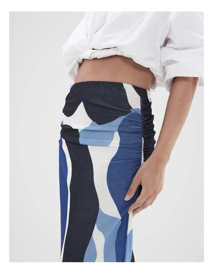 Ruched Mesh Skirt in Blue image 3