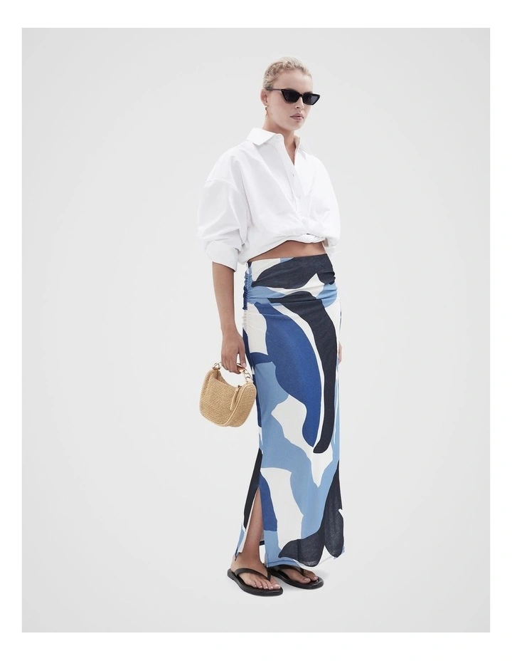Ruched Mesh Skirt in Blue image 4