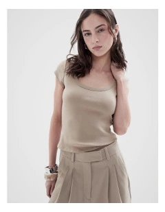 Scoop Neck Baby Tee in Beige