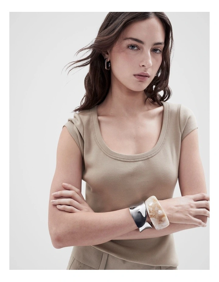 Scoop Neck Baby Tee in Beige image 4