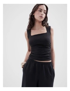Ruched Detail Sleeveless Top in Black